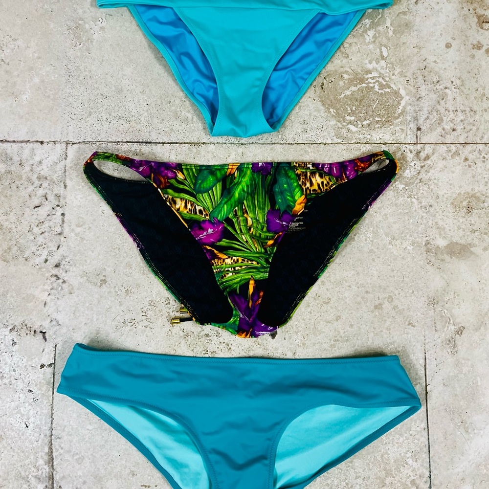 Victoria's Secret Blue and Green Bundle of 3 Bikini Bottoms, Large